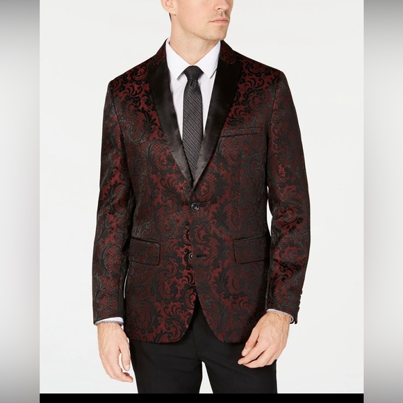 Inc International Concepts Mens Slim Fit Metallic Jacquard Blazer Navy Size Small